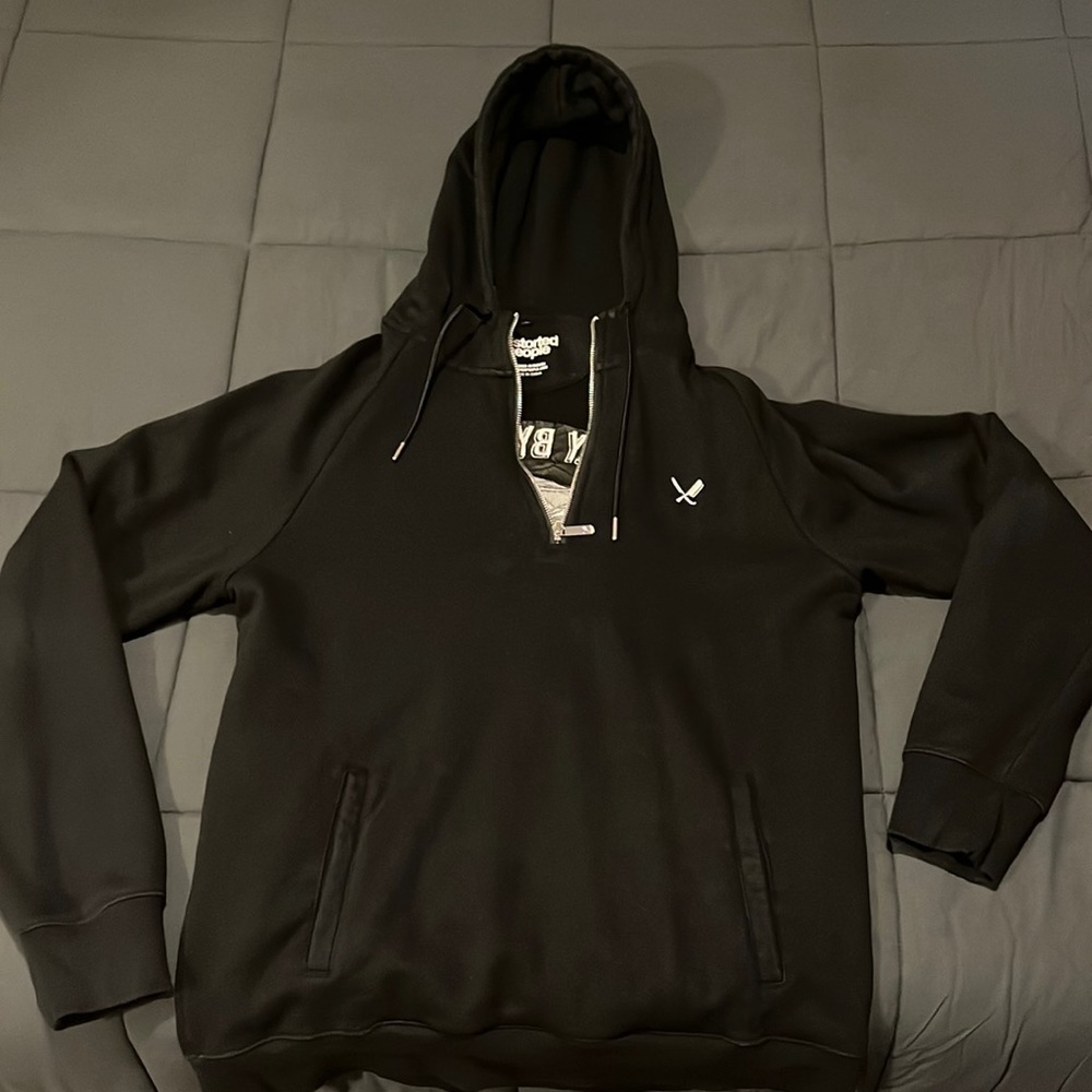 Distorted People- Embroidered Hoodie- Black 1/4 Zip Hoodie